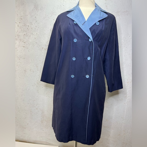 Handmade Vintage 1960s Raincoat Blue Light Blue Double Breasted - Picture 8 of 8